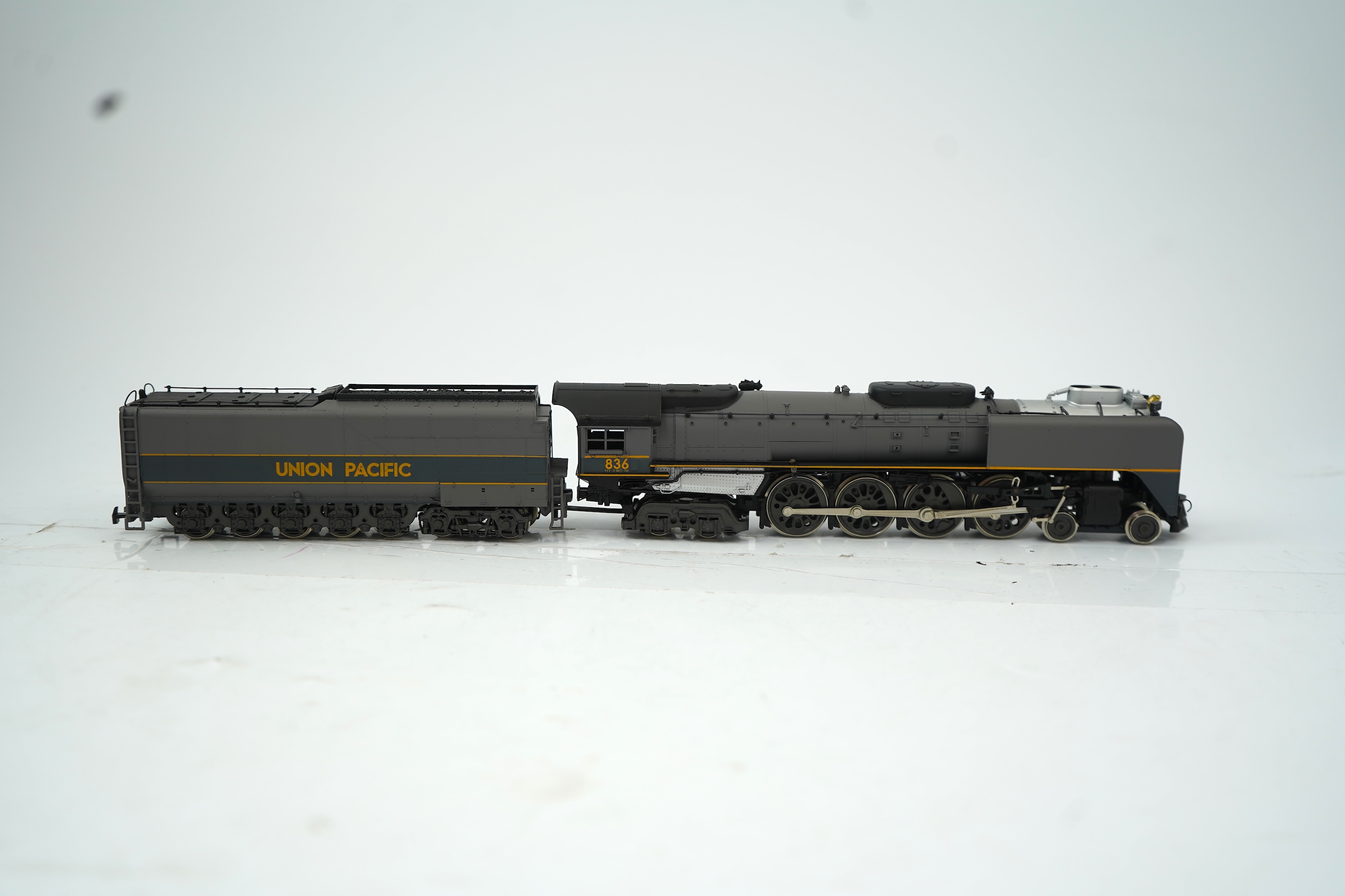 Two HO gauge Rovarossi Union Pacific locomotives; 3975, 4-6-6-4 tender locomotive, together with 836, 4-8-4 tender locomotive, both powered for two rail operation.